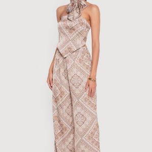 Satin Bandana Print Tube Top with Scarf - Image 3