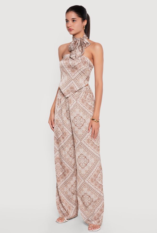 Satin Bandana Print Tube Top with Scarf