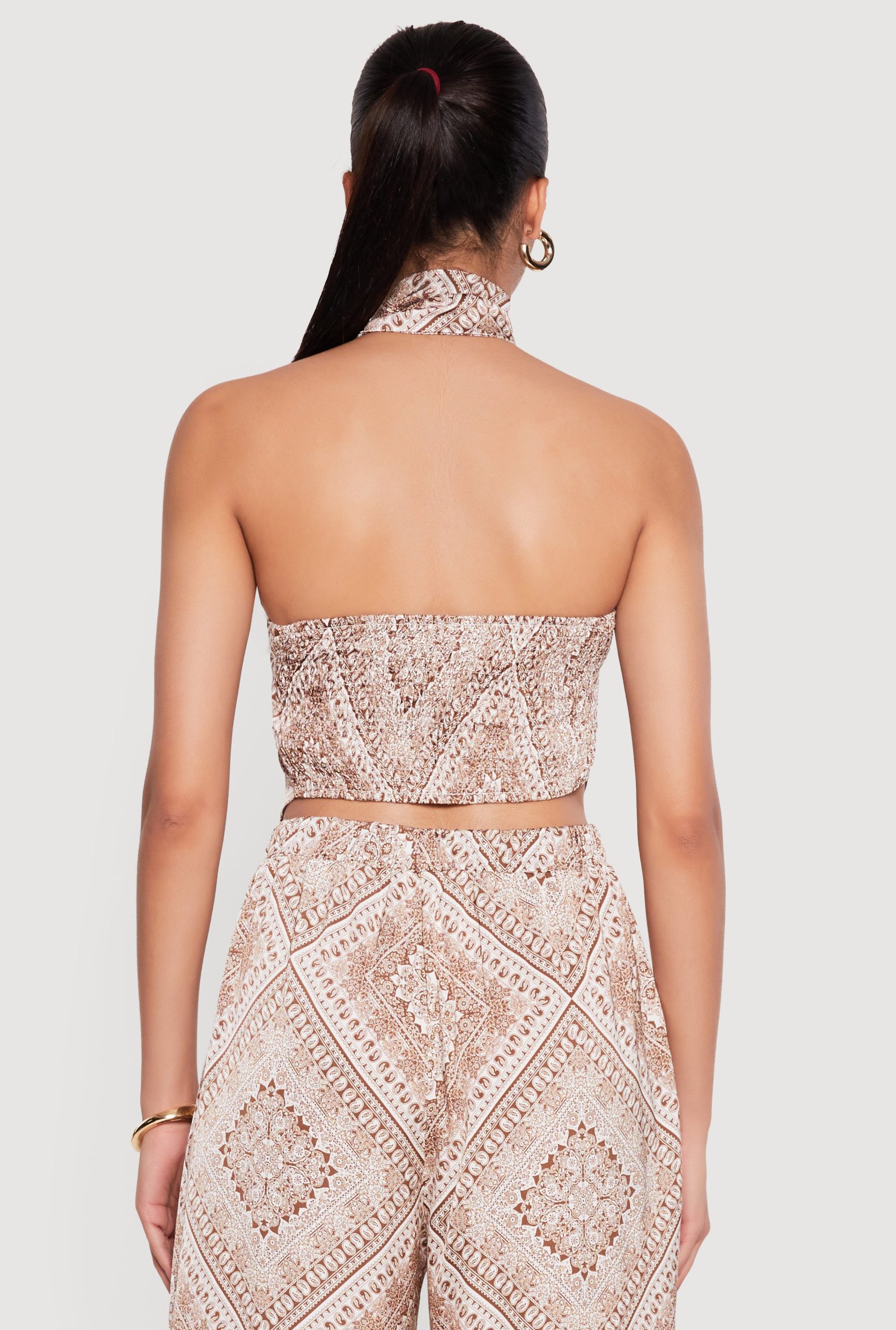 Satin Bandana Print Tube Top with Scarf - Image 5