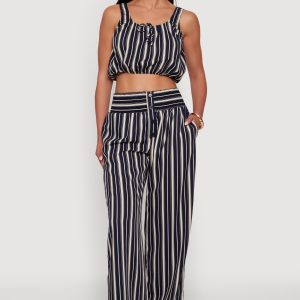 Smocked High Waisted Striped Palazzo Pants