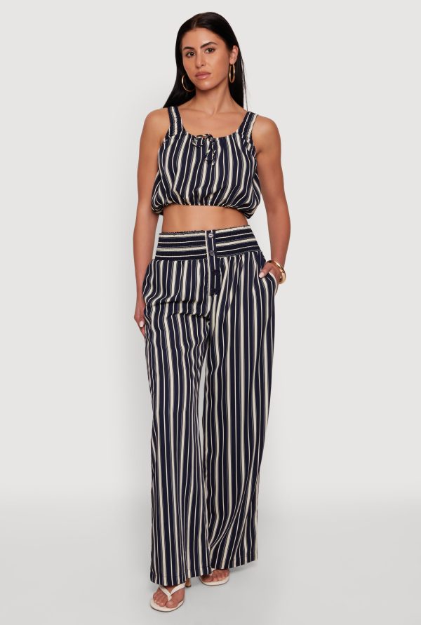 Smocked High Waisted Striped Palazzo Pants