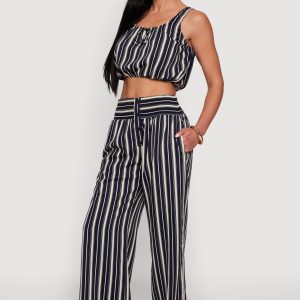 Smocked High Waisted Striped Palazzo Pants - Image 2