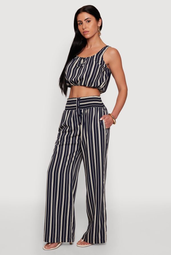 Smocked High Waisted Striped Palazzo Pants