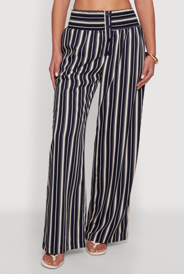 Smocked High Waisted Striped Palazzo Pants