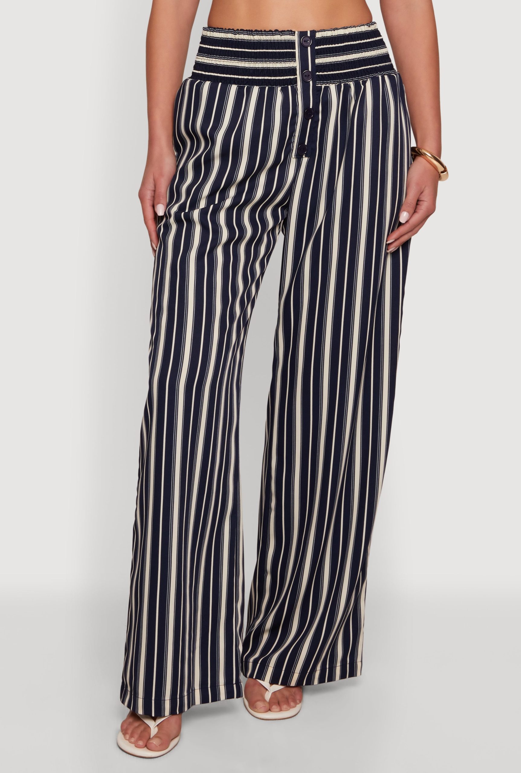 Smocked High Waisted Striped Palazzo Pants - Image 3