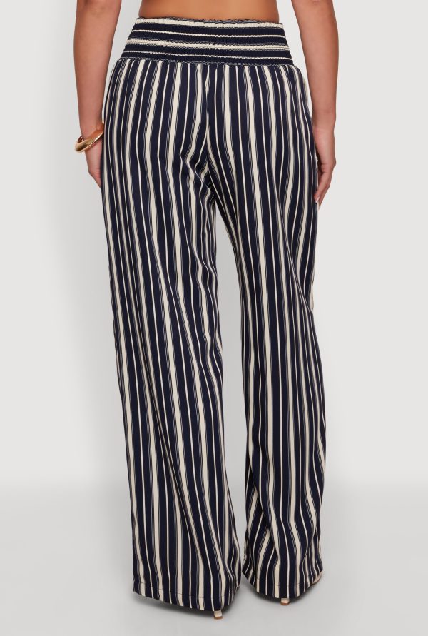 Smocked High Waisted Striped Palazzo Pants