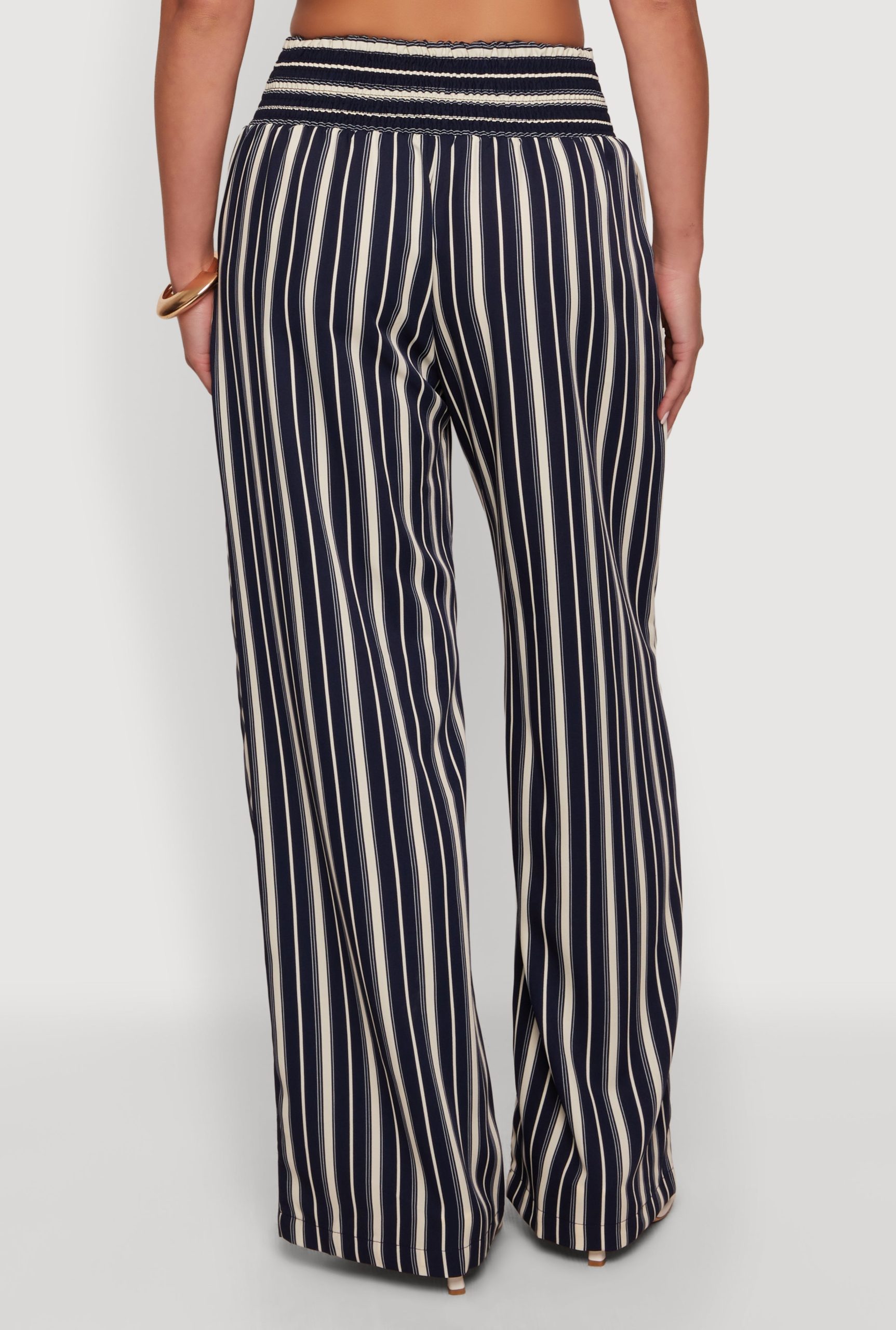 Smocked High Waisted Striped Palazzo Pants - Image 5