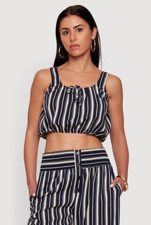 Sleeveless Striped Crop Top with Tie Front Detail