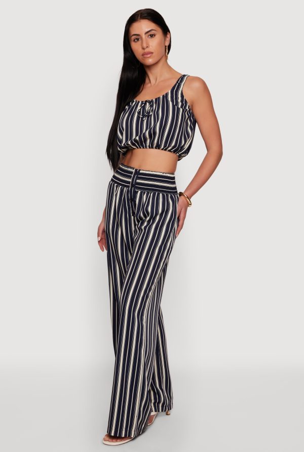 Sleeveless Striped Crop Top with Tie Front Detail