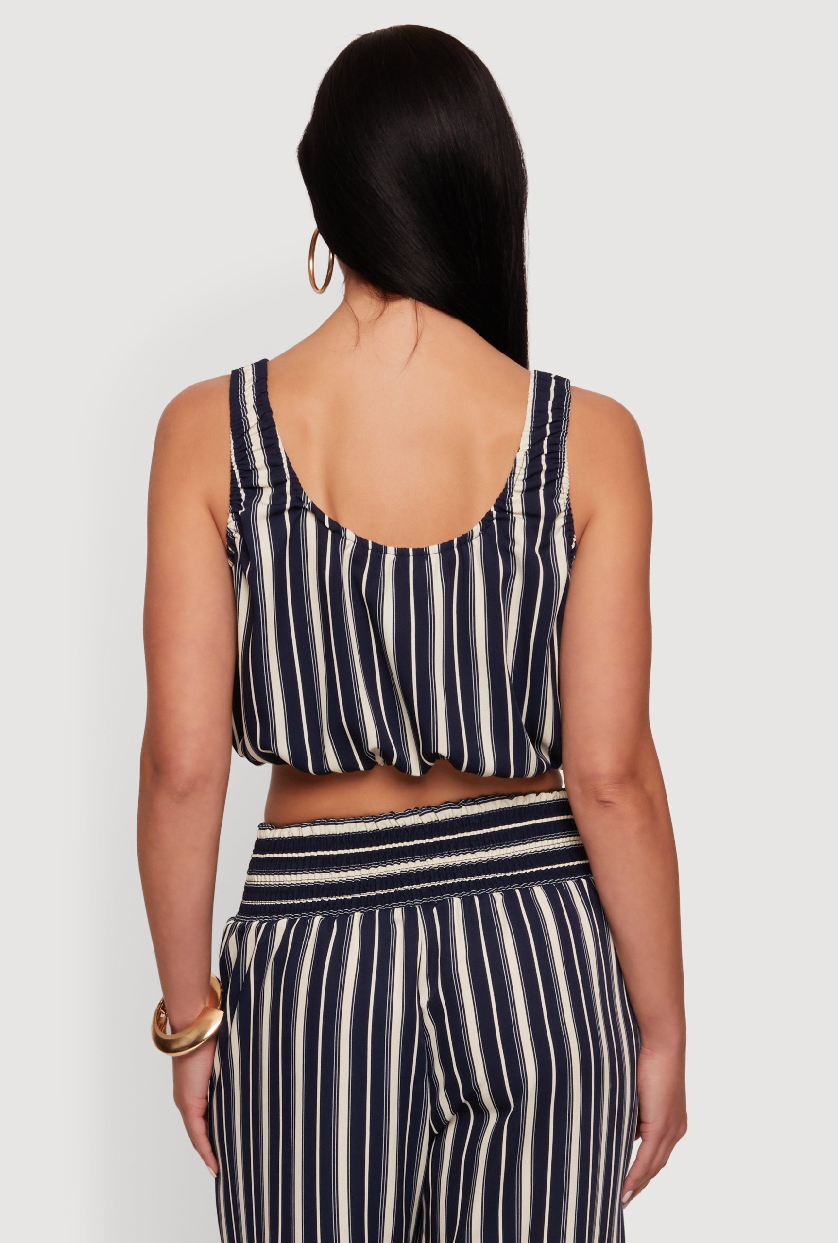 Sleeveless Striped Crop Top with Tie Front Detail - Image 5