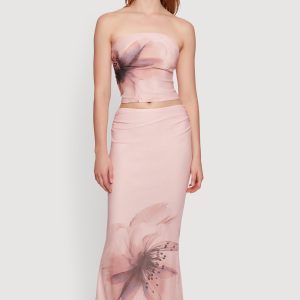 Flower Print Mesh Maxi Skirt