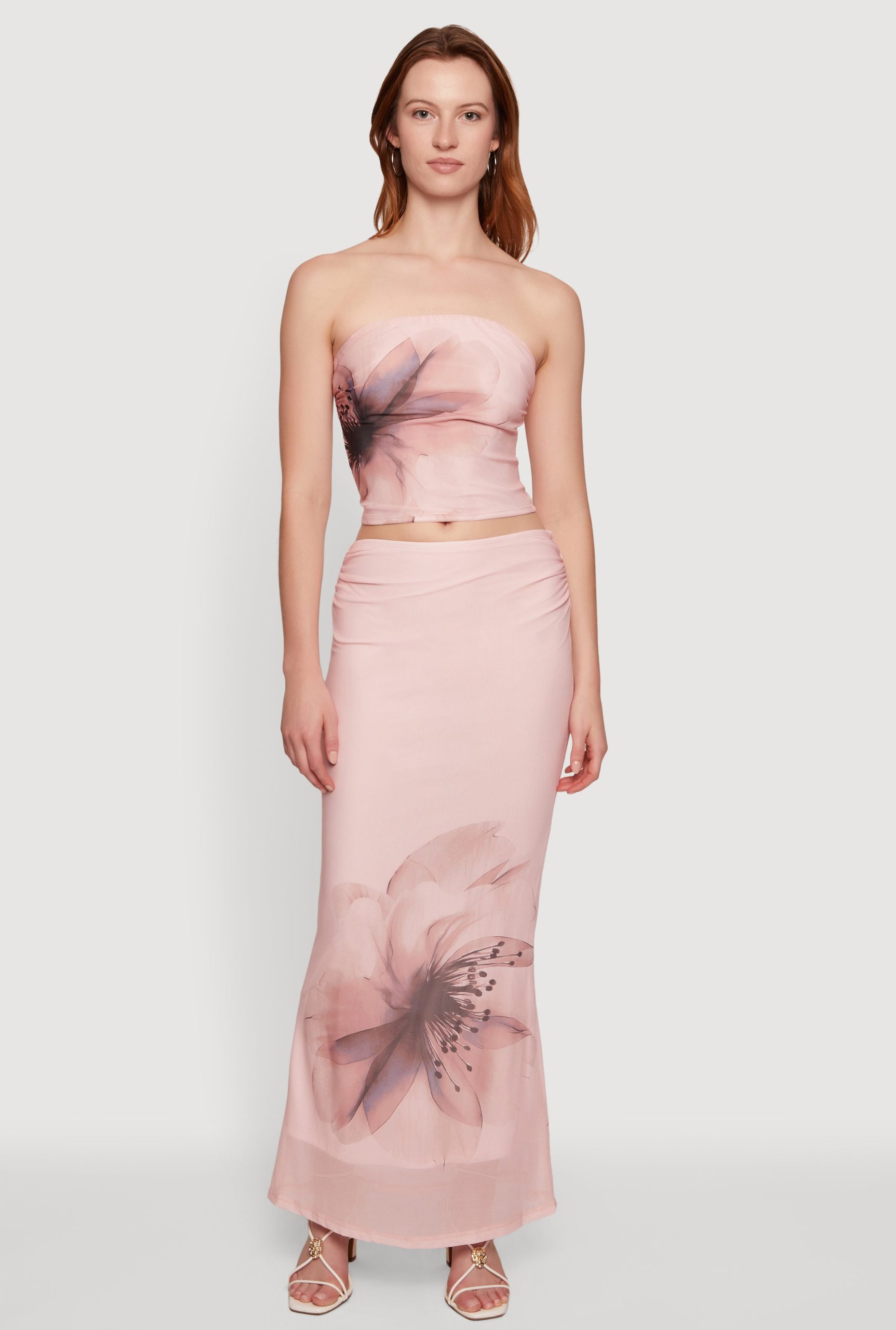 Flower Print Mesh Maxi Skirt - Image 1