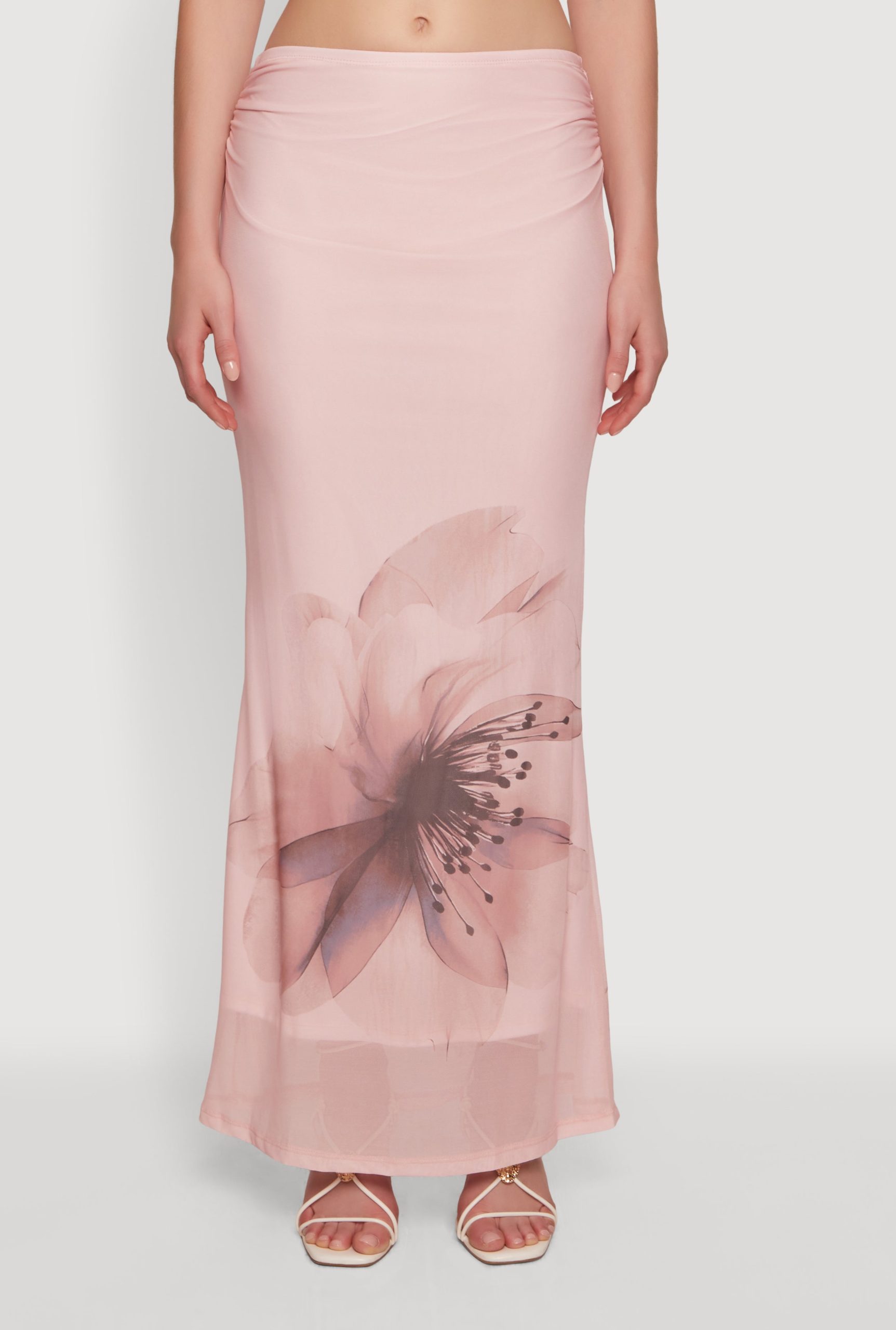 Flower Print Mesh Maxi Skirt - Image 3