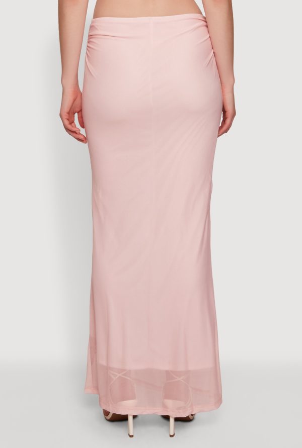 Flower Print Mesh Maxi Skirt