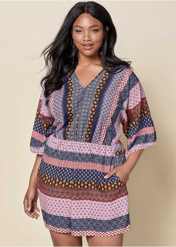 Mixed Print Romper - Navy Multi