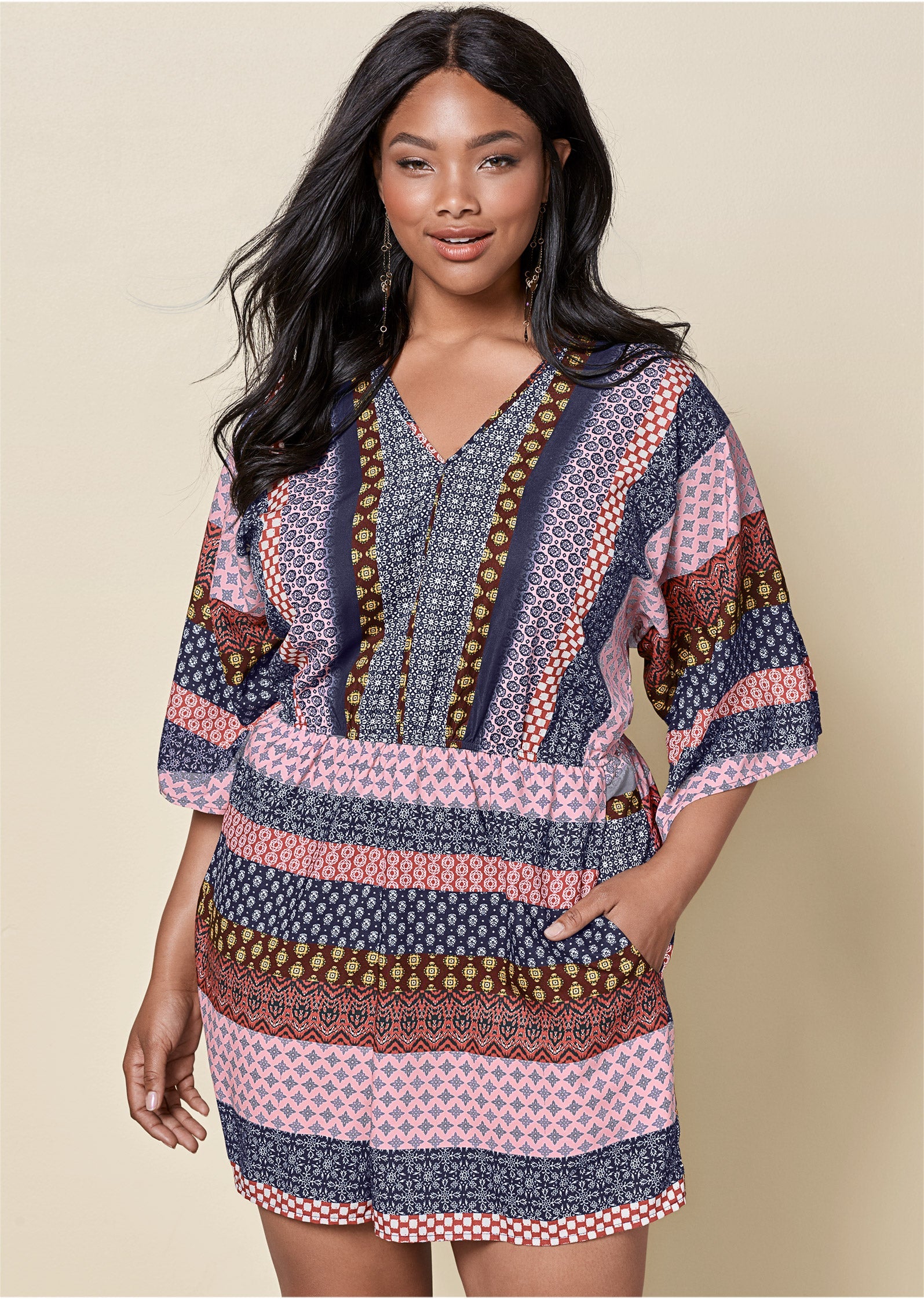 Mixed Print Romper - Navy Multi - Image 6