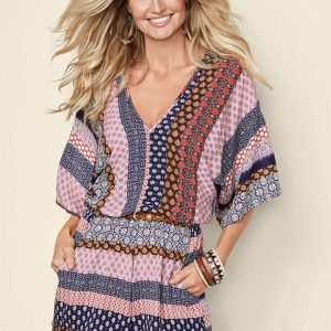 Mixed Print Romper - Navy Multi