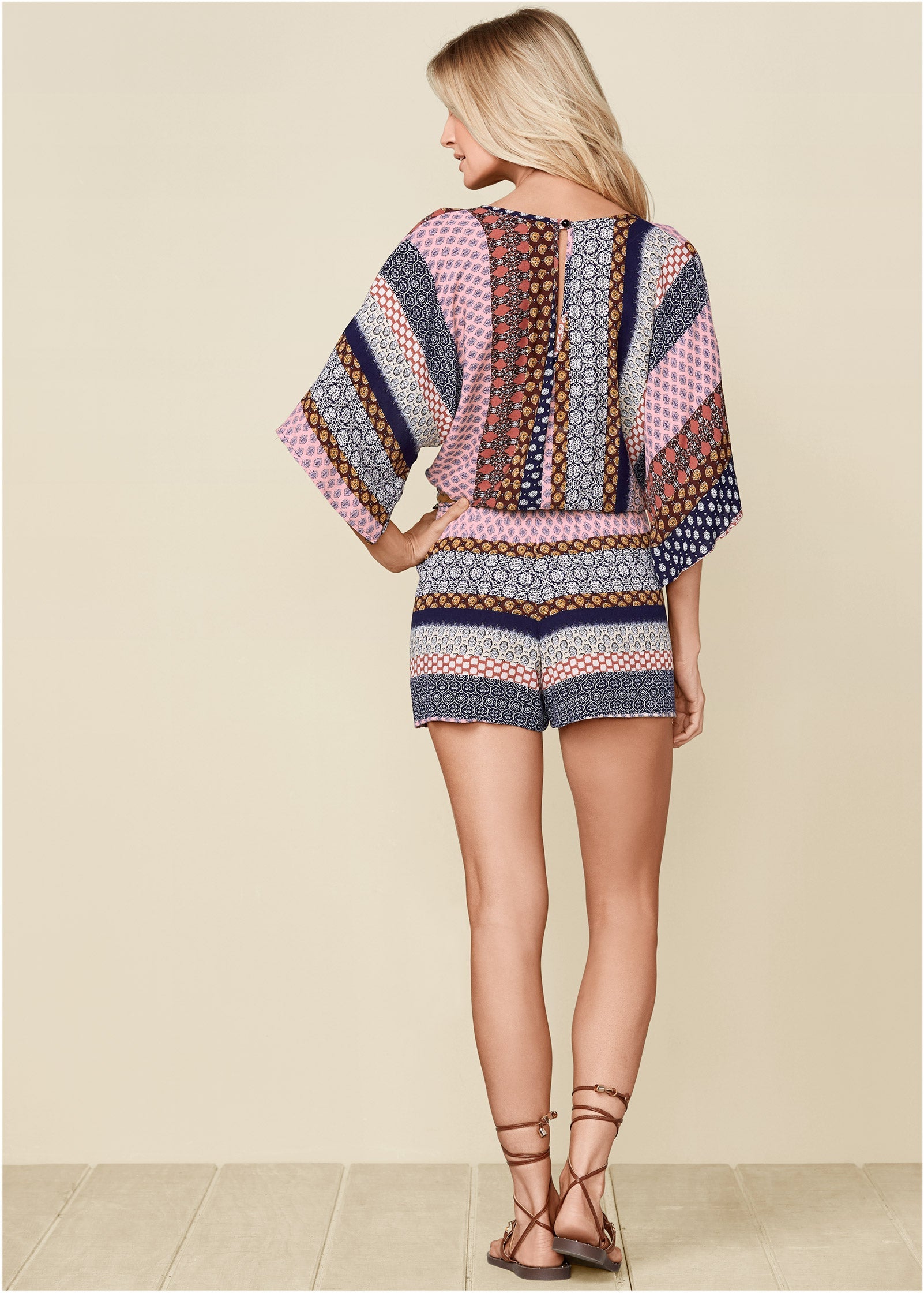 Mixed Print Romper - Navy Multi - Image 3