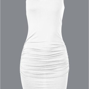 Ruched Tank Dress - White - Image 4