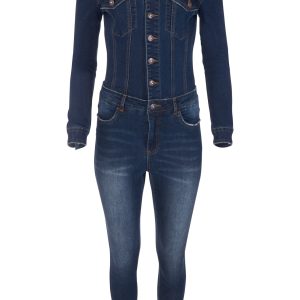 Off-The-Shoulder Denim Jumpsuit - Dark Wash - Image 5