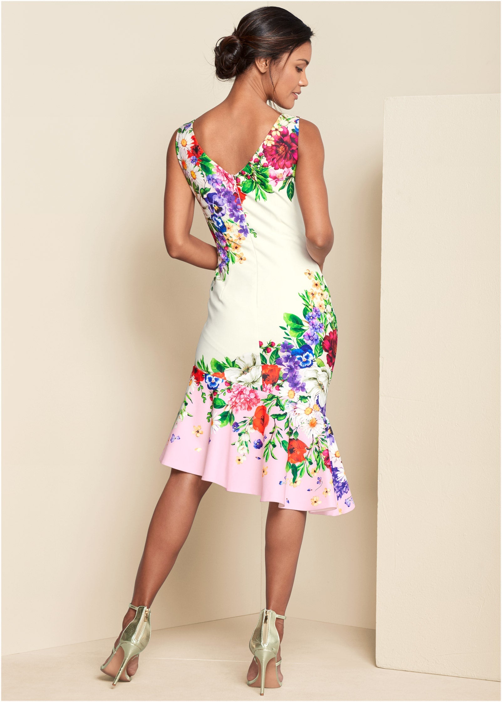 Ruffle Trim Detail Dress - White Multi - Image 3