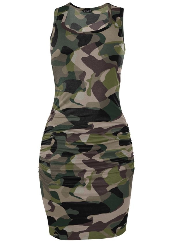 Ruched Tank Dress - Olive Multi