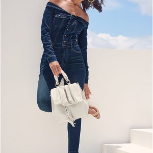 Off-The-Shoulder Denim Jumpsuit - Dark Wash - Image 8