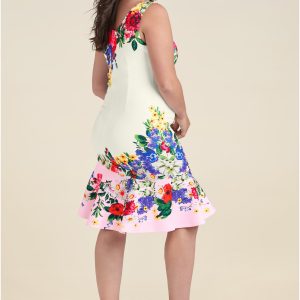 Ruffle Trim Detail Dress - White Multi - Image 6