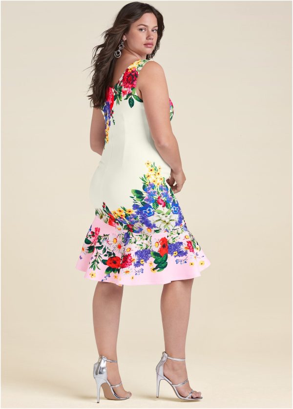 Ruffle Trim Detail Dress - White Multi