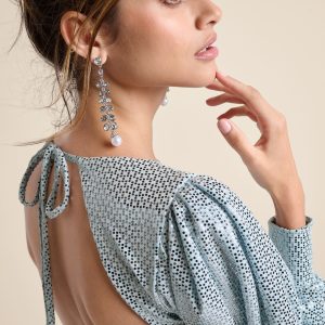 Open-Back Shimmer Dress  - Blue Metallic - Image 4
