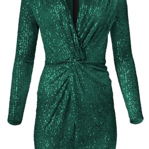 Twist-Front Sequin Dress - Dark Green - Image 5