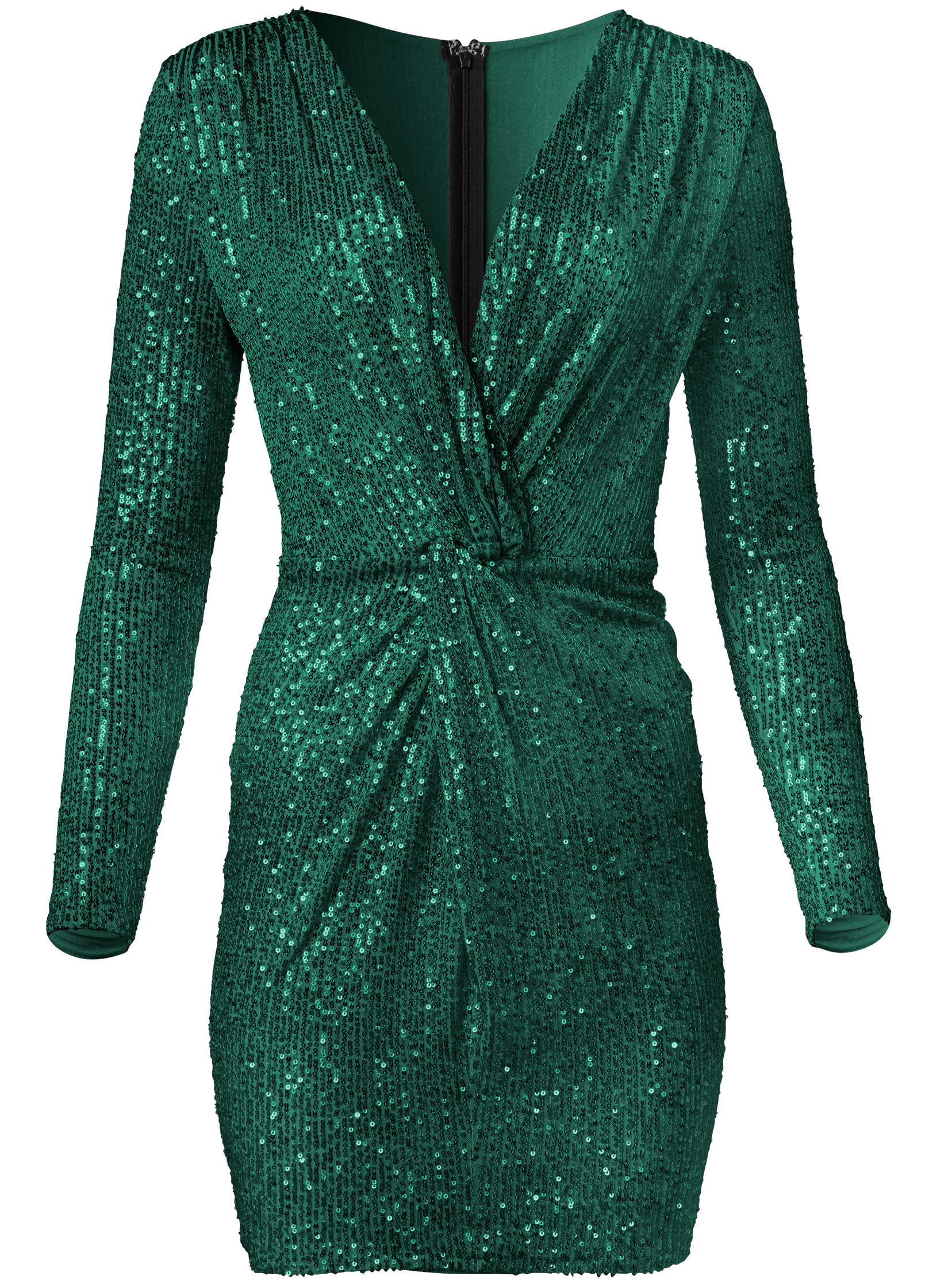 Twist-Front Sequin Dress - Dark Green - Image 5