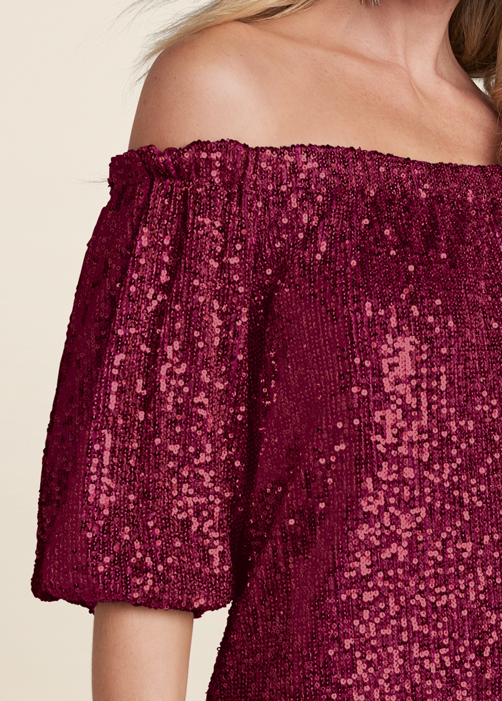 Sequin Off-The-Shoulder Dress - Red - Image 4