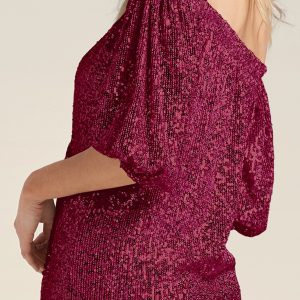 Sequin Off-The-Shoulder Dress - Red - Image 5