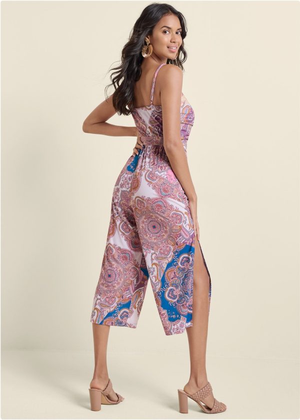 Paisley Print Jumpsuit - Pink Multi