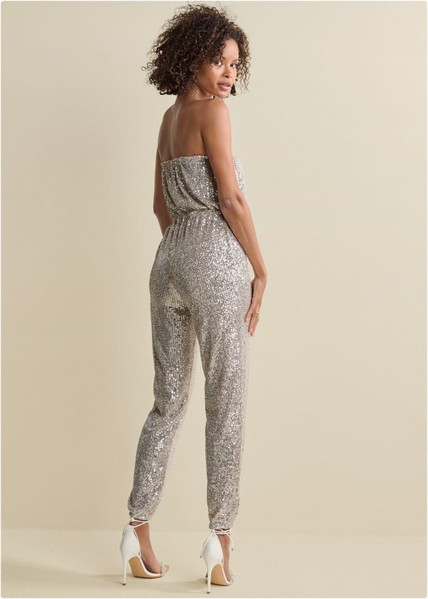 Strapless Sequin Jumpsuit - Champagne