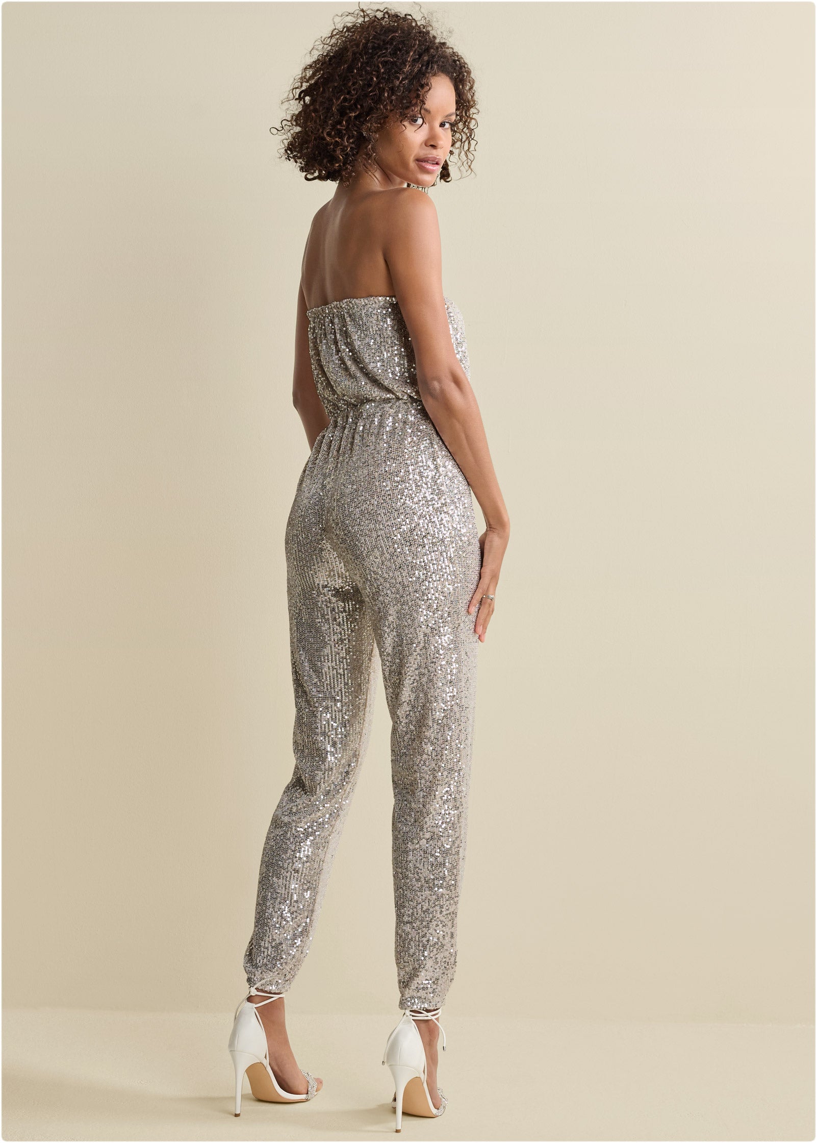Strapless Sequin Jumpsuit - Champagne - Image 2