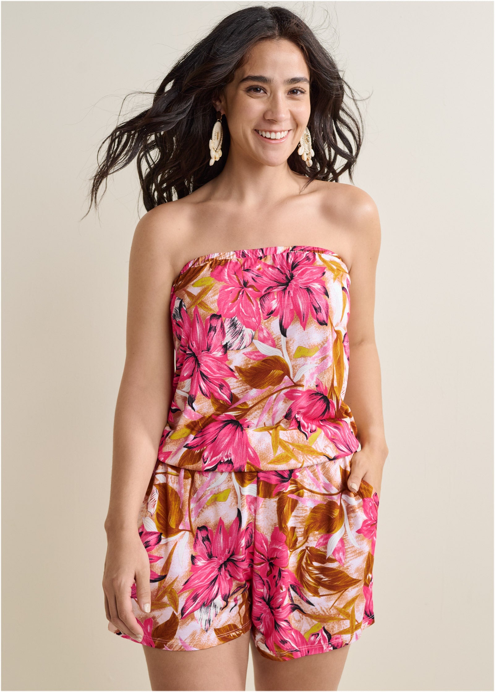 Strapless Casual Romper - Pink Multi - Image 6