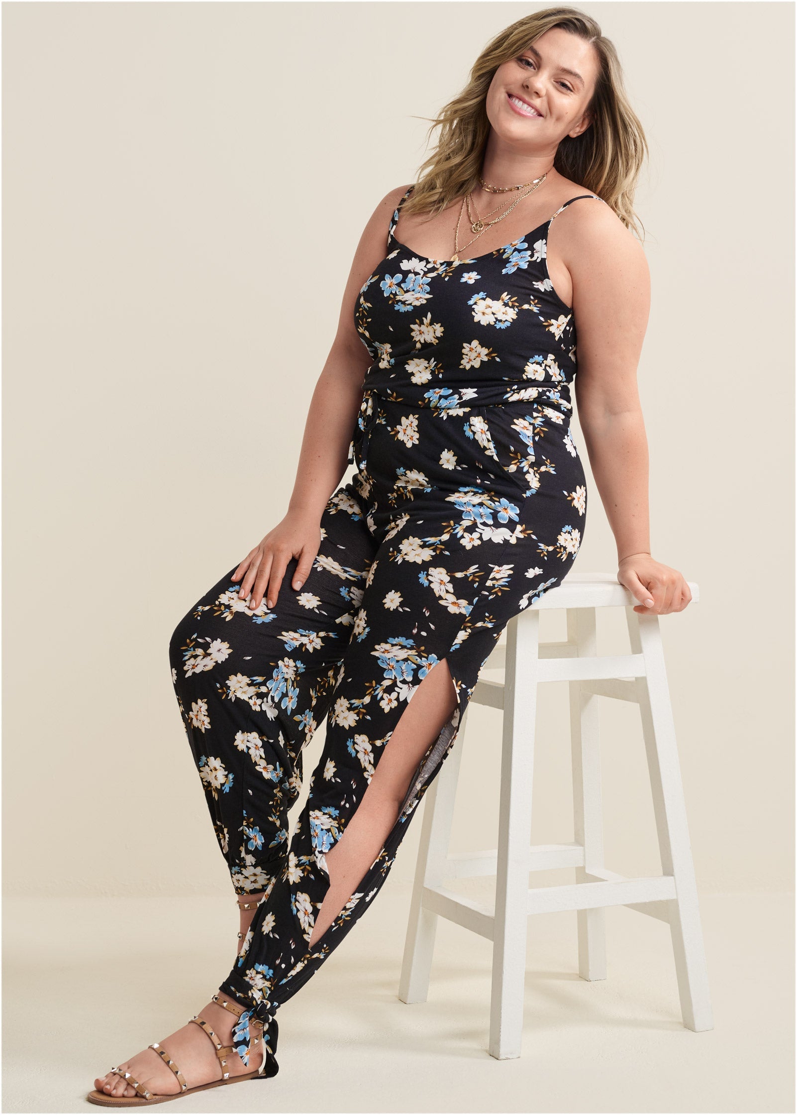 Slit Detail Jumpsuit - Black & Blue - Image 6