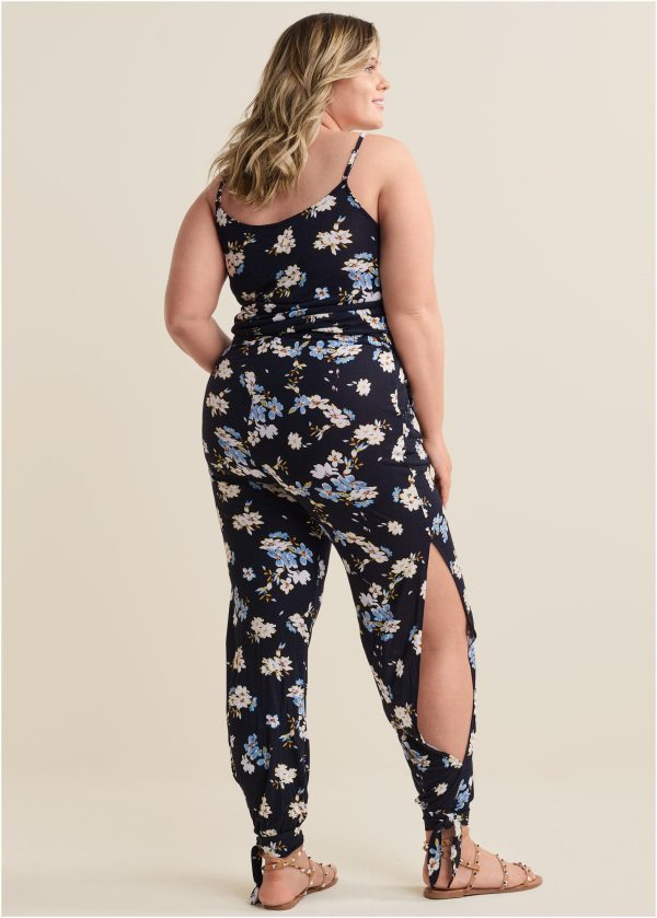 Slit Detail Jumpsuit - Black & Blue