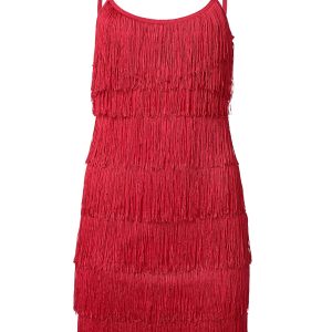 Tiered Fringe Mini Dress - Red - Image 4
