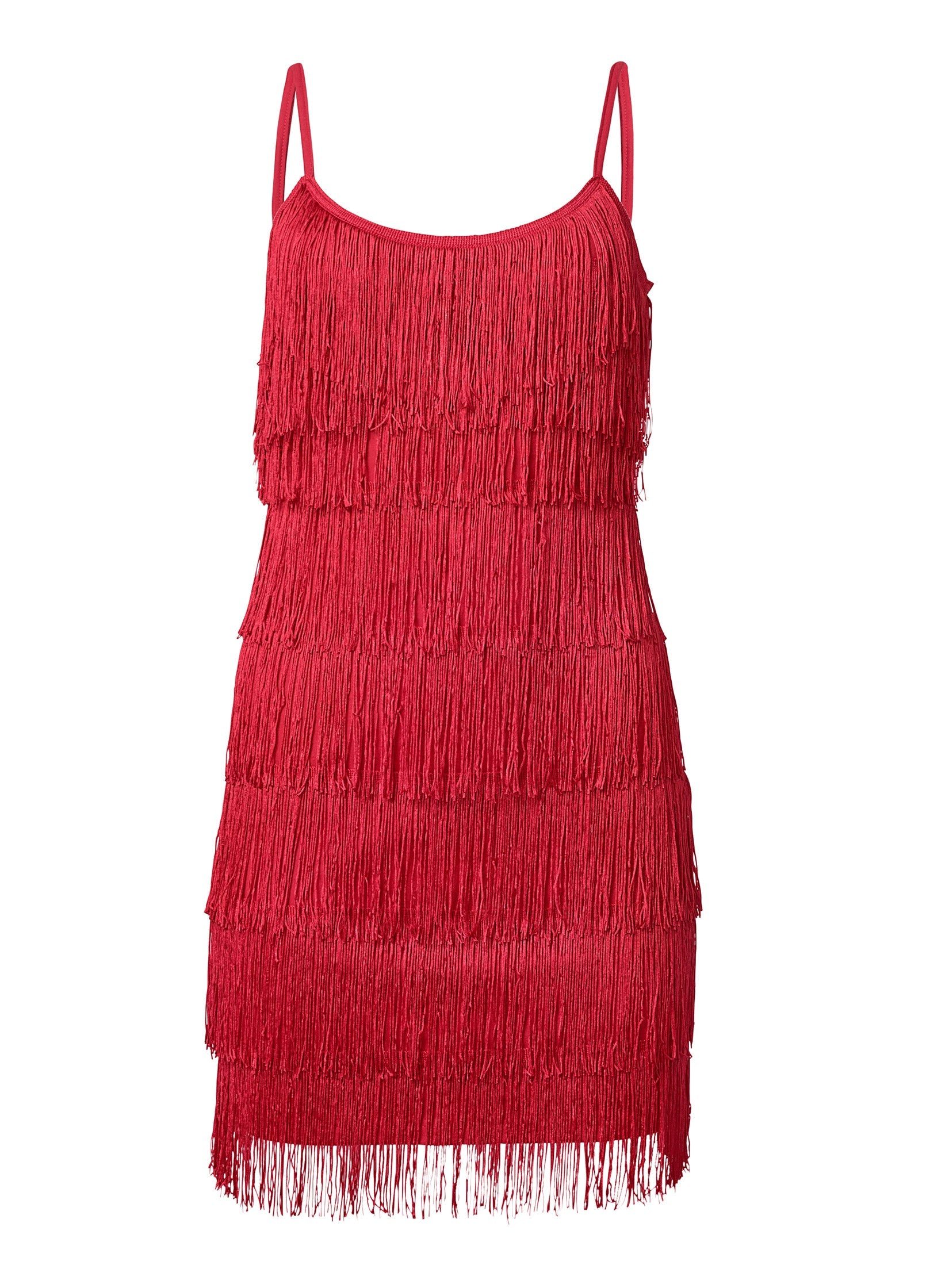 Tiered Fringe Mini Dress - Red - Image 4