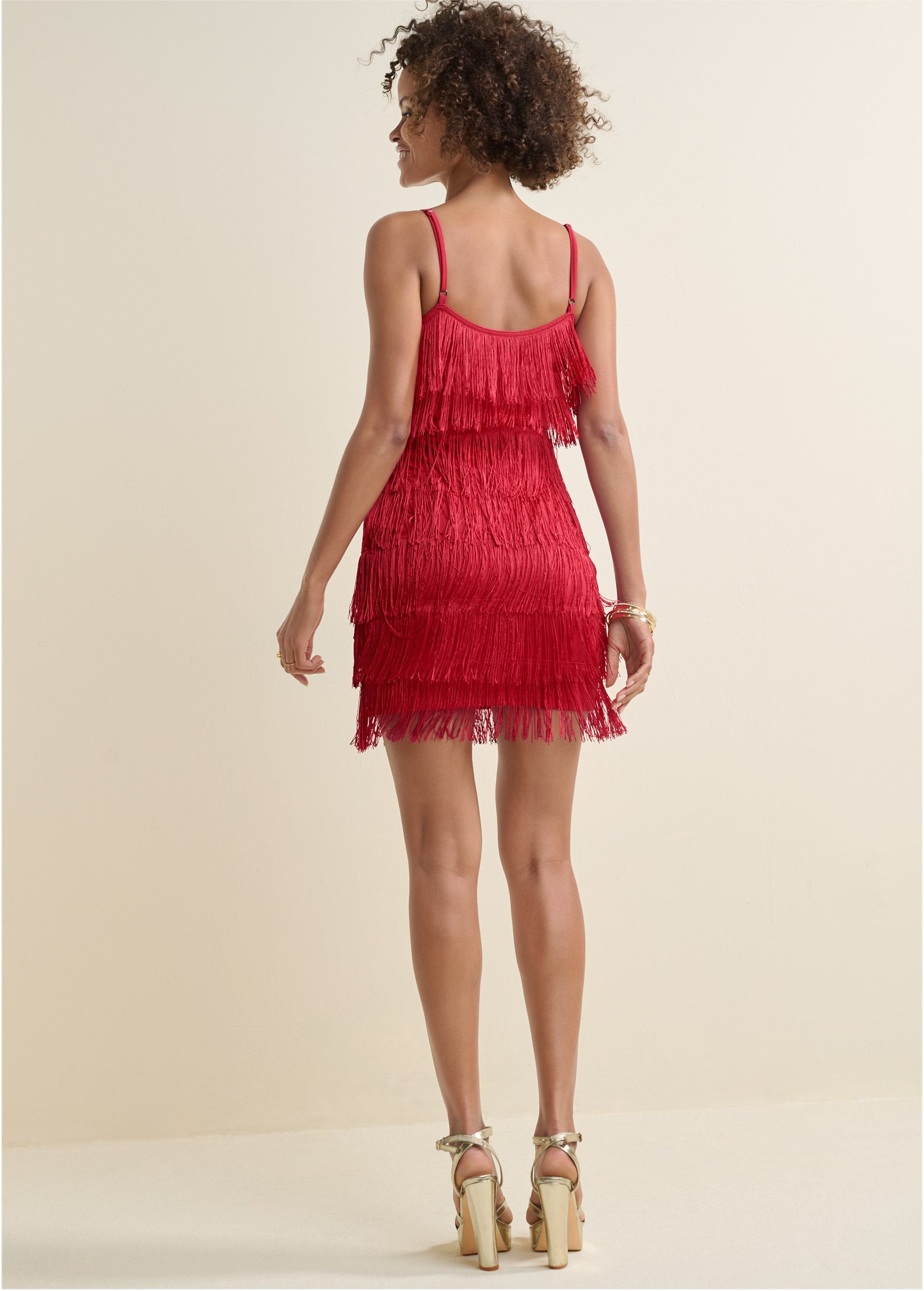Tiered Fringe Mini Dress - Red - Image 2