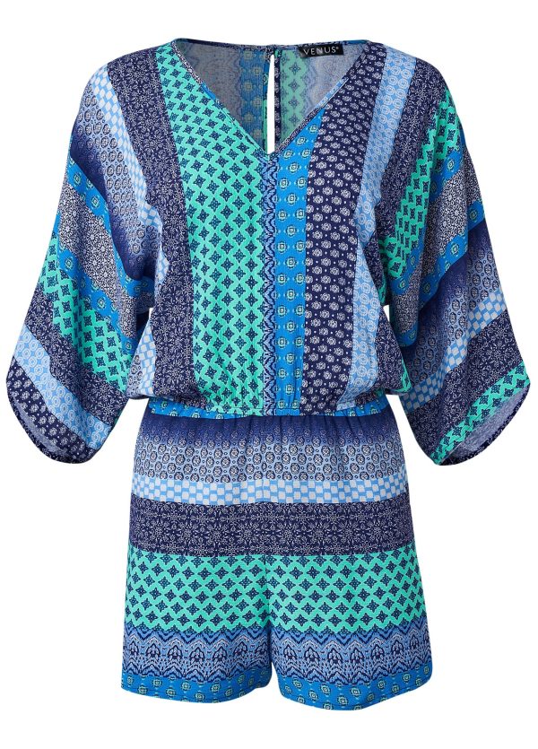 Mixed Print Romper - Green Multi