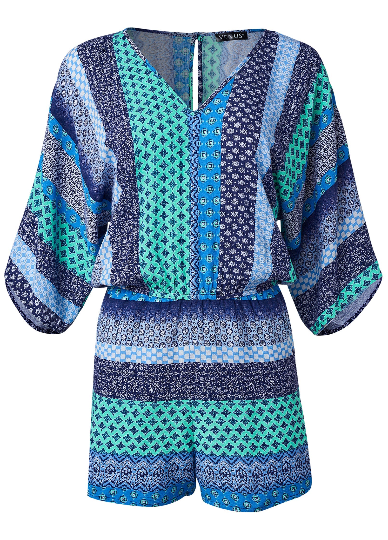 Mixed Print Romper - Green Multi - Image 6