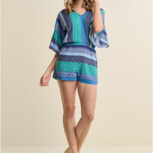 Mixed Print Romper - Green Multi