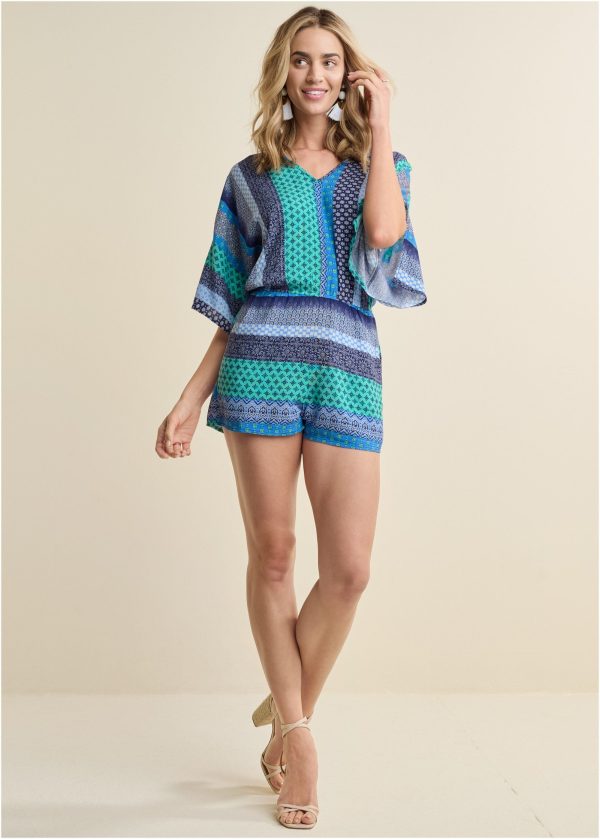 Mixed Print Romper - Green Multi