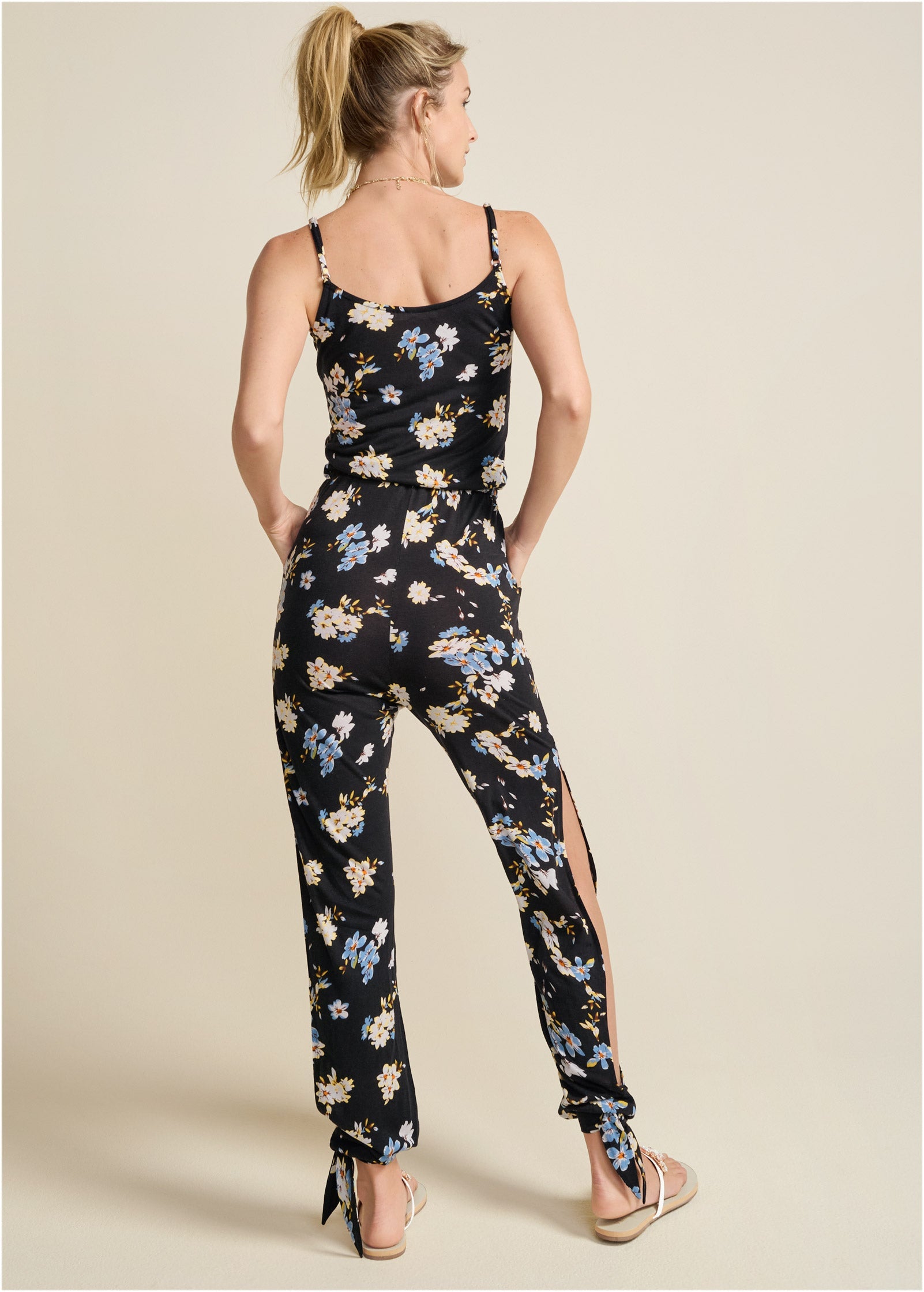 Slit Detail Jumpsuit - Black & Blue - Image 2