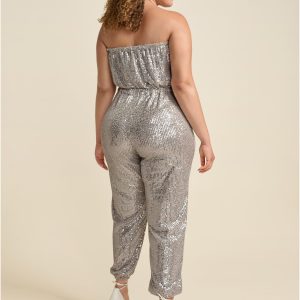 Strapless Sequin Jumpsuit - Champagne - Image 8