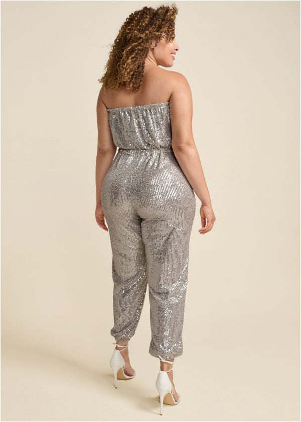 Strapless Sequin Jumpsuit - Champagne